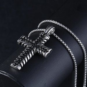 COPY - COPY - Silver Cross Necklace Black Crystals 925 Sterling Silver Titanium…